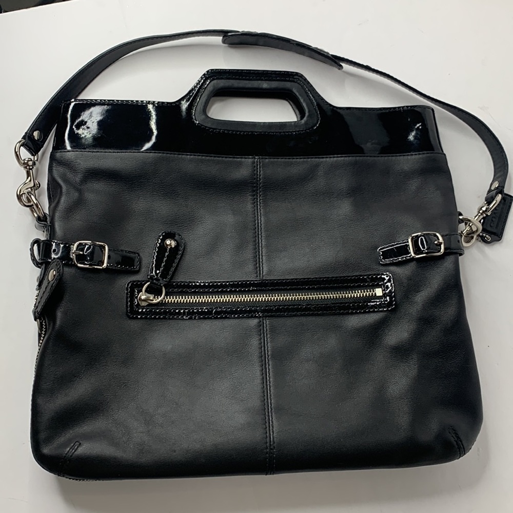 Coach Bonnie black leather fold-over shoulder satchel bag - Picture 9 of 10